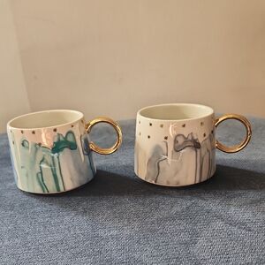 Pair of Anthropologie Nigght Sky Starry Blue & Gray Porcelain Mugs